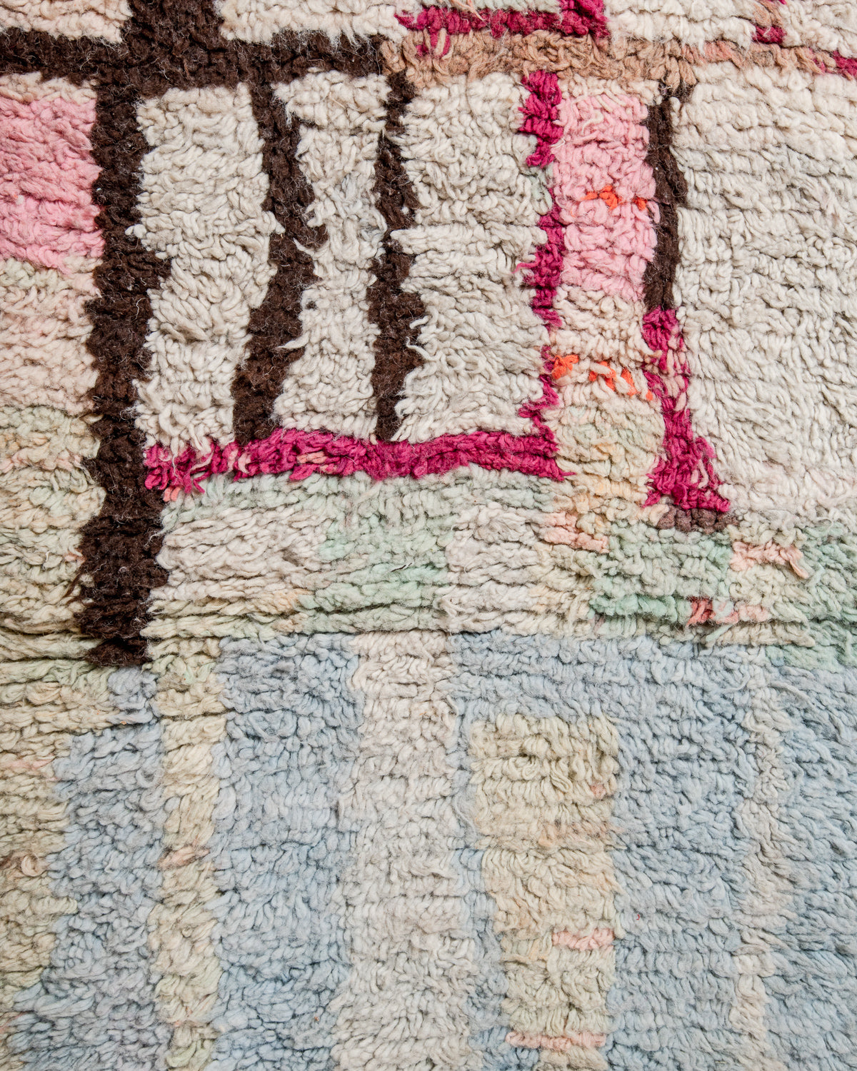 Modern, designer, handcrafted Berber runner rug from Morocco. Vintage carpet with beautiful colours and patterns and fluffy texture.